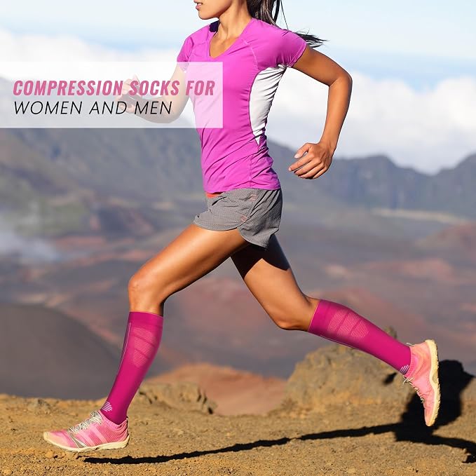 fenglaoda Compression Socks Women Men 4 Pairs, Knee High Support Socks for Running, Sports, Travel, Flight, Nurse - Image 5