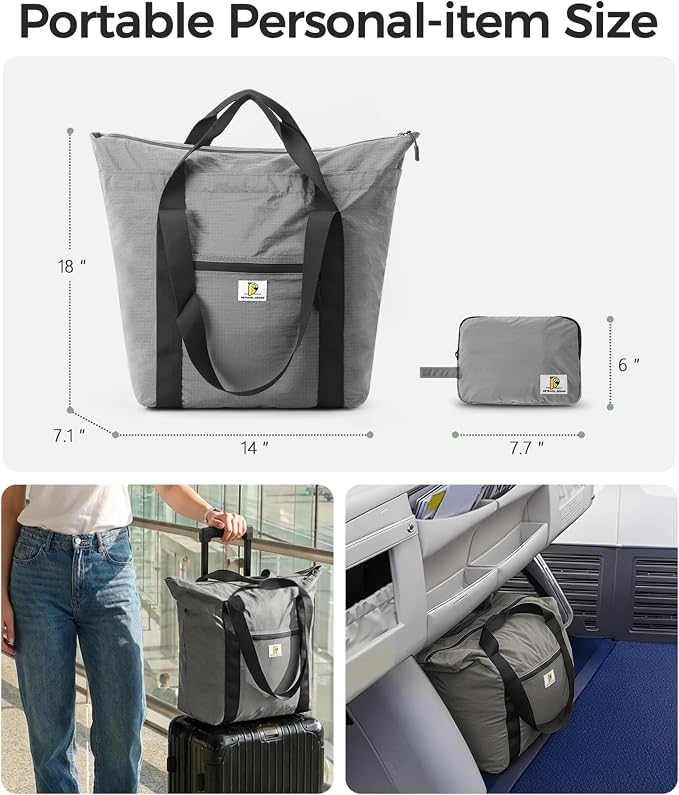Foldable Travel Bag, 26L Lightweight Weekender Duffel, Expandable Second Carry-On Bag for Travel & Shopping, Water-Resistant Personal Item Bag, Gray - Image 3