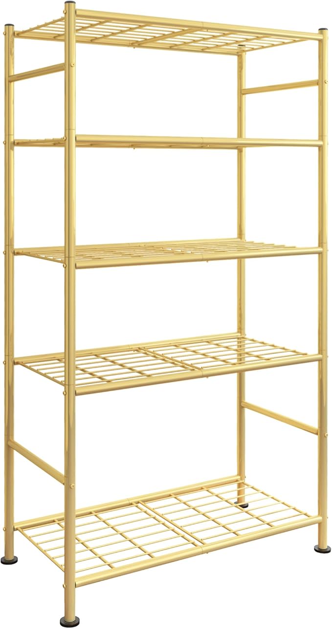 Sakugi Storage Shelves - 5 Tier Shelf Organizer, Heavy Duty Garage Shelving Unit with Leveling Feet, Stable Metal Shelves Organizer for Pantry, Kitchen and Closet, 33.0" W x 12.6" D x 72.0" H, Gold by Sakugi