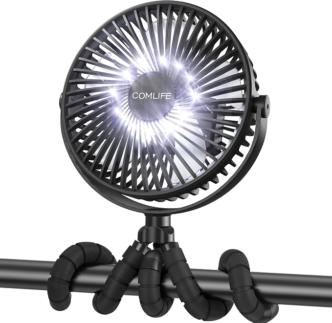 COMLIFE Baby Stroller Fan, 10000mAh Rechargeable, 50H Ultra-long Runtime, 3-Speed Portable Clip on Fan with LED Light, Timer, 360°Rotate Battery Operated Fans for Travel Car Seat Crib by COMLIFE