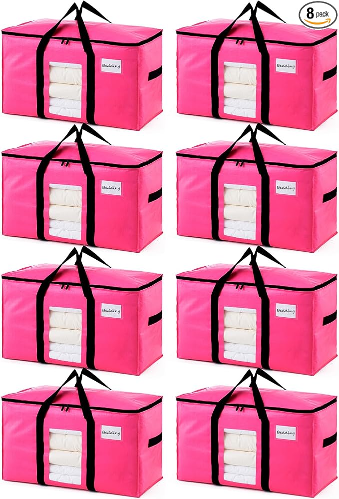 TAILI 8 Pack Pink Extra Large Moving Bags,Storage Bags with Visible Window | 93L Heavy Duty Totes For Storage,Wrap Around Handles,Alternative to Moving Boxes, College Dorm,Perfect for Moving by TAILI