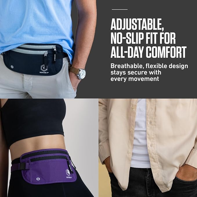 VENTURE 4TH Travel Money Belt, RFID Blocking Passport Holder - Navy Blue - Image 8