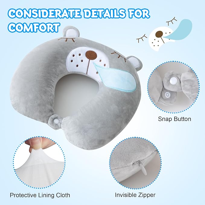 Cirorld Travel Pillow for Kids Adult Cute Neck Pillow for Traveling Memory Foam Airplane Pillow Sleep Mask Animal Flight Pillow Head Rest Neck Support for Cars Long Flights (Bear, 9-12 Y/O) - Image 5