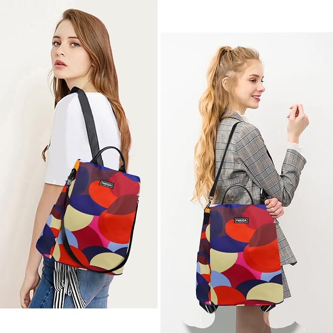 Backpack for Women Anti Theft Back Pack Purse Waterproof Nylon Backpack for College Bookbag Fashion Travel Shoulder Bag Colorful Polka Dots | Hidden Back Zipper Opening, Compact Travel Size, Waterproof Nylon, Daypack for College Work, Colorful Polka Do... - Image 8