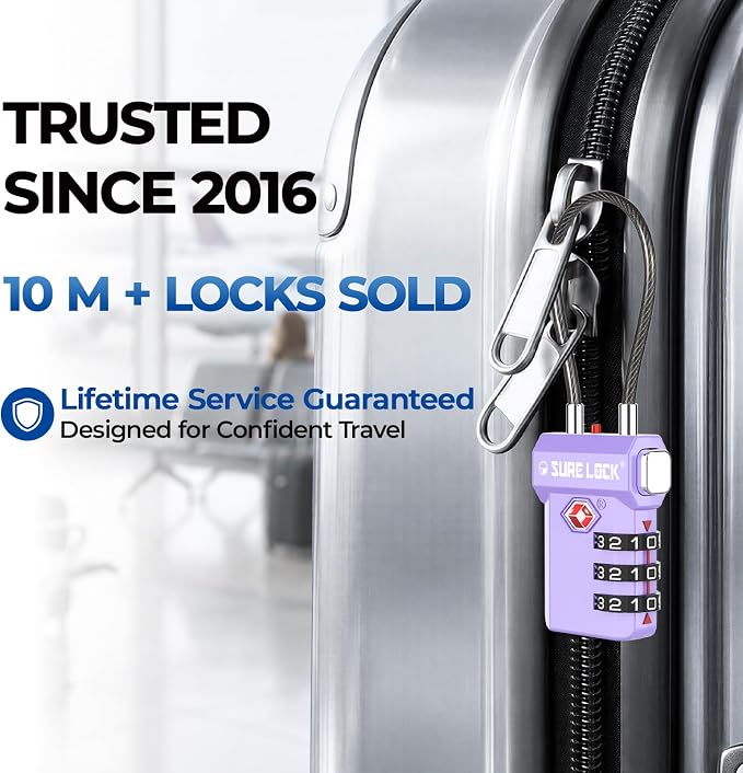SURE LOCK TSA Approved Luggage Locks with Open Alert Indicator, 3 Digit Combination Cable Travel Lock for Suitcase, Backpack, Gym Locker, Toolbox, Carry On & Travel Bag - Image 5