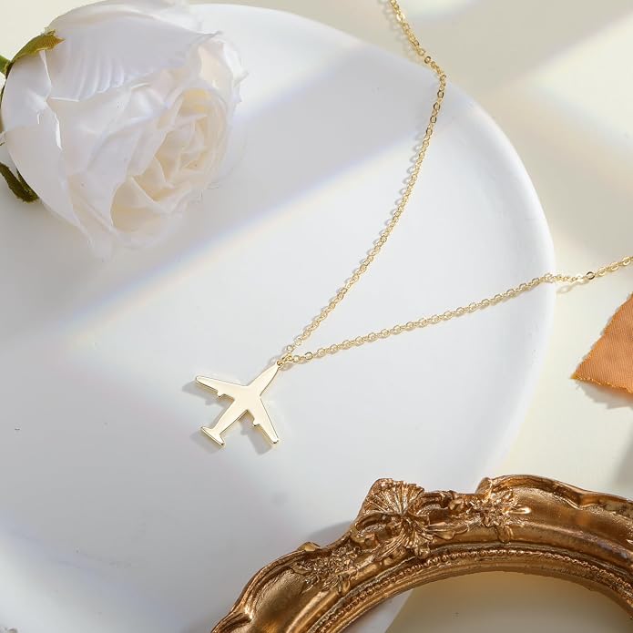 Kyerlyn Necklace for Women, Dainty Airplane/Swallow/Lightning Necklace Sideways Necklace Pendant Trendy Adjustable Chain Simple Choker Everyday Gifts - Image 6