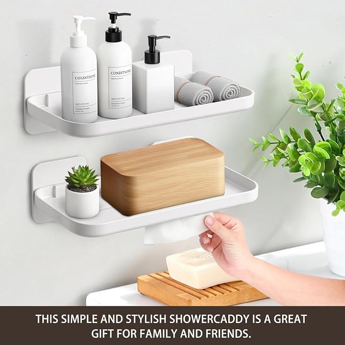 HINIHAO 2pc Wall Mounted Floating Shelf, Self Adhesive Small Shelf | No Drill Adhesive Wall Shelf, Floating Shelves Damage-Free Expand Walls Space for Living Room Kitchen Bathroom - Image 3
