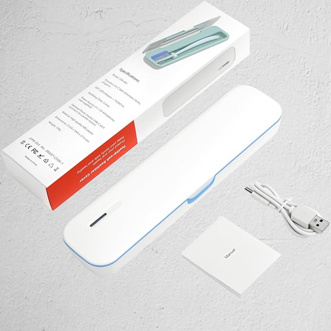 UV Toothbrush Sanitizer and Holder, Portable Travel Case and Cover, Toothbrush Cleaner Powered by AA Battery or USB-C, Fits Most Brushes - Image 6