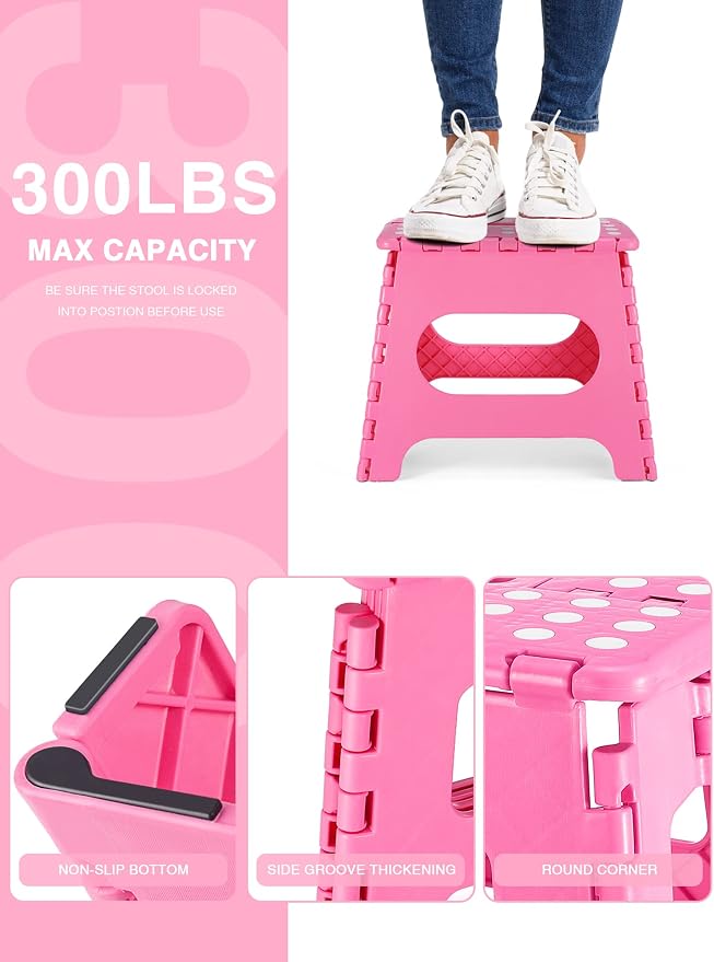 Dyforce Kids Step Stool 11 Inch, 300lbs Folding Step Stool for Adults | Toddler Step stool Pink,Anti-slip Heavy Duty with Carry Handle, Lightweight Foldable Stool for Bathroom Kitchen Bedroom - Image 6