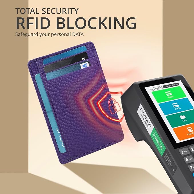 Leather Slim Minimalist RFID Blocking Front Pocket Wallet, Credit Card - Image 5