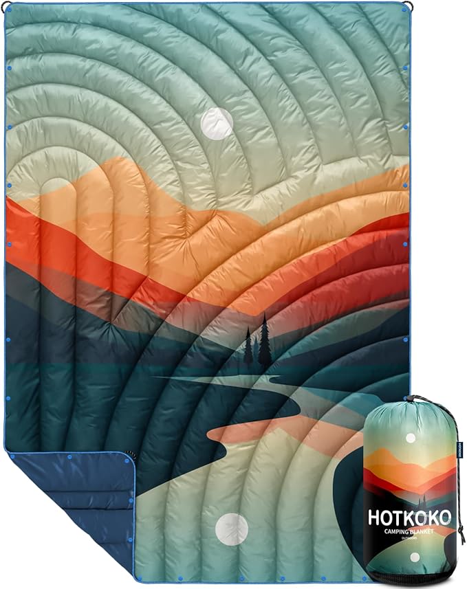 Puffy Camping Blanket,Large Camp Blanket Outdoor Camping Quilt Waterproof | Lightweight Printed Warm Packable Down Alternative Blanket for Camping,Traveling, Stadium, Hiking, Picnics by hotkoko