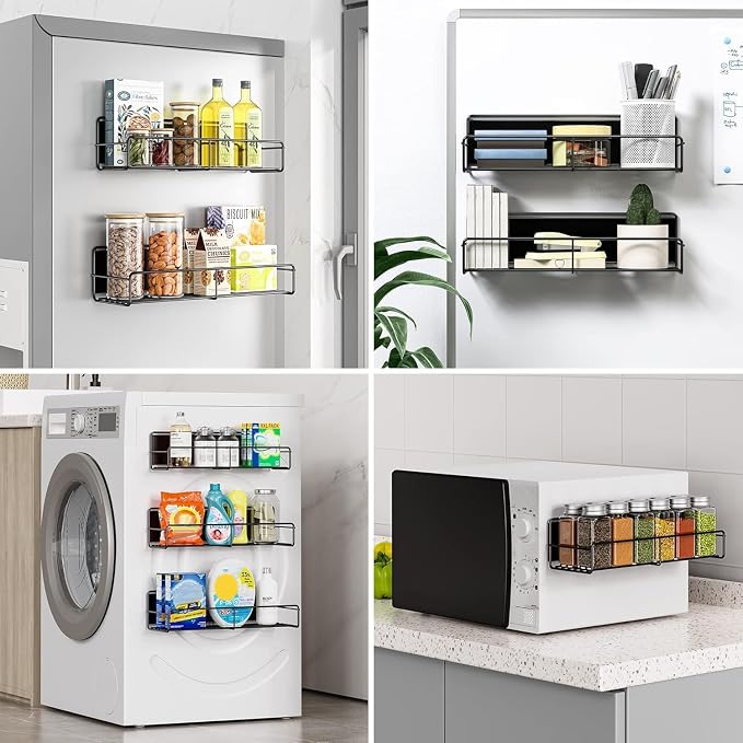 Mystozer 3 Pack Magnetic Spice Rack Organizer,Space Saver for Refrigerator and Whiteboard, Metal Fridge Shelf for Kitchen,Laundry Room,Barbecue Grill,Coffee Maker,Microwave Home Organization(Black) - Image 6