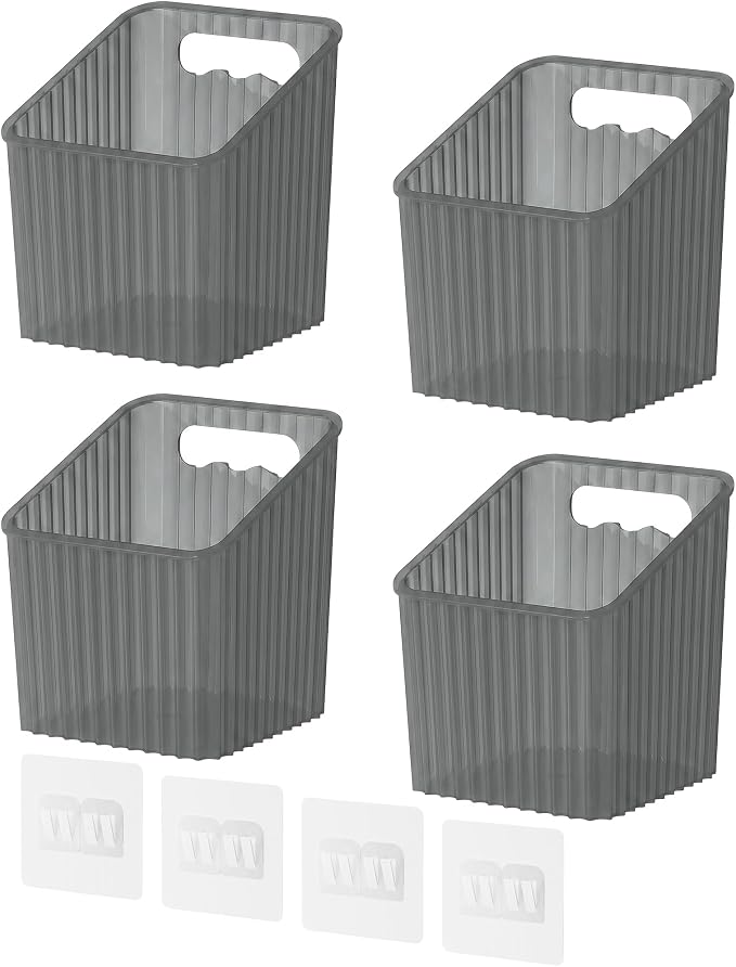 NiHome 4-Pack Cabinet Door Organizer, Adhesive RV Camper Wall Storage Caddy | No-Drill Plastic Bin With Drain Holes For Kitchen Bathroom Pantry Organization, Space Saving Small Item Holder, Gray by NiHome