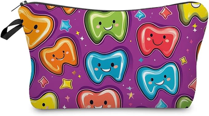 Livel lhood Colorful Cartoon Teeth Small Makeup Zipper Bag | Cartoon Teeth Printed Cosmetic Organizer Pouch, Cartoon Teeth Gift for Women Friends by Livel+lhood