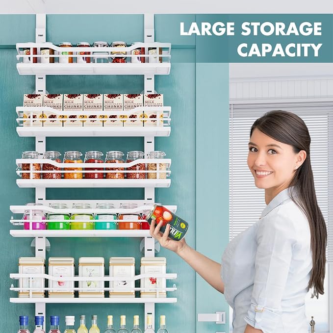 Eastherry Over The Door Pantry Organizer，9-Tier Over The Door Organizer with Adjustable Basket，Metal Hanging Pantry Organizers and Storage for Kitchen, Back of Door Seasoning Rack - Image 7