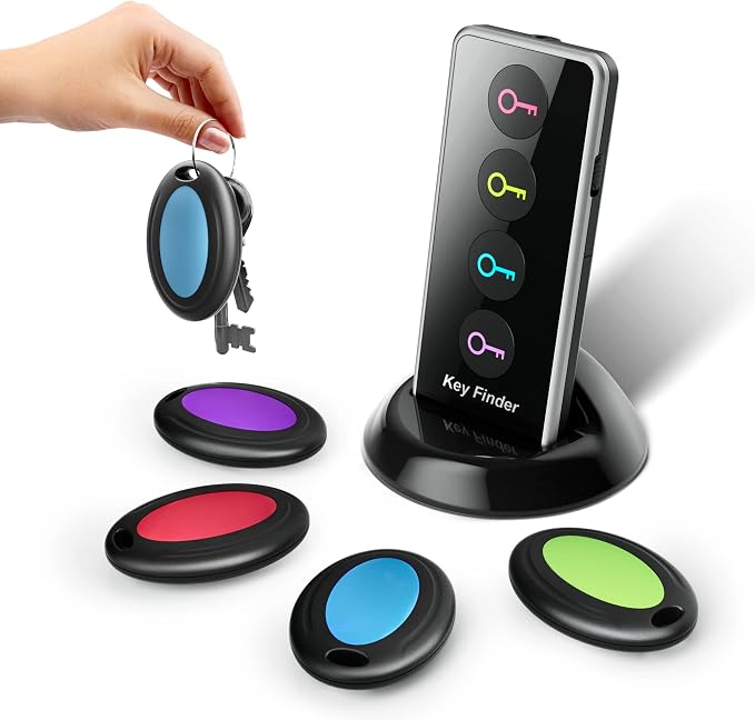 Key Finder Locator with Sound, 100ft RF Item Tracker Tags with LED Light, 80dB+ Loud Beep Wireless Remote Finder for Keys, Wallets, TV Remotes, Phones – 4 Receivers, Easy for Seniors by BIGTRIDE