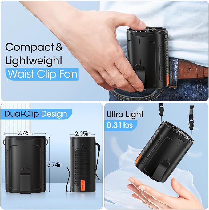 Heelkl 2026 AI Portable Fan Rechargeable, 4-Speed Strong Airflow, Personal Waist Fan with up to 25H of Working Time, Hands-Free Hanging Neck Fan, Wearable Belt Fan for Camping, Outdoor, Jobsite - Image 6