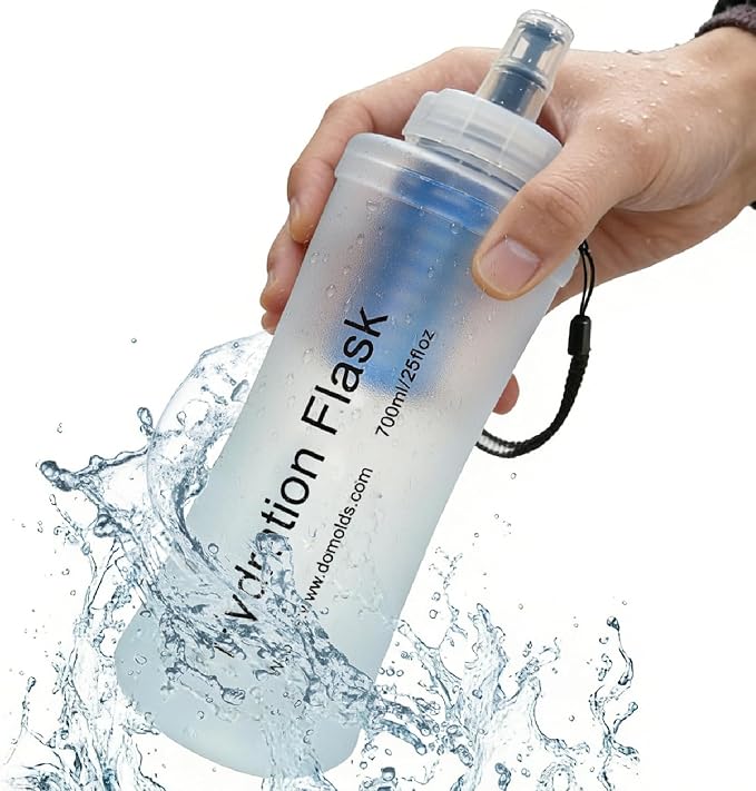AXEN Collapsible Water Bottle with Filter for Hiking Travel, 700ml Clear | Foldable Design, Lightweight Portable Filtered Water Bottle, Soft Hydration Flask for Trail Hiking Running Outdoors by AXEN