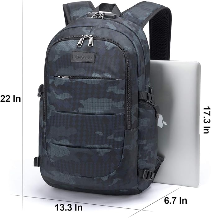 Tzowla Travel Laptop Backpack Water Resistant Anti-Theft Bag with Giant Tumbler Holder Pocket and Lock 17.3 Inch Computer Business Backpacks for Women Men Work College Gift,Casual Daypack(BlueCamo) - Image 6