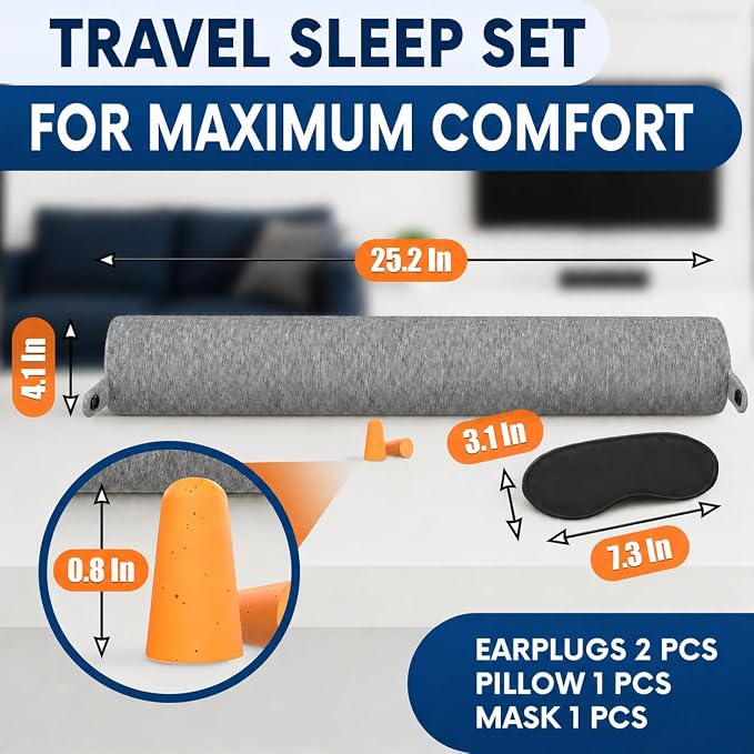 Memory Foam Neck Pillow Travel for Airplane, Twist & Bendable | Includes Eye Mask, Earplugs & Washable Cotton Cover, Adjustable Long-Flight Airplane Pillow for Neck, Chin & Lumbar Support - Image 2
