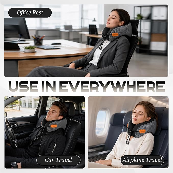 Ergonomic Travel Pillow,100% Memory Foam Travel Neck Pillow For Airplanes | 360° Neck & Chin Support Airplane Pillow For Long Flights,Airplane Travel Essentials With 3d Eye Mask, Earplugs,Carry Case - Image 9