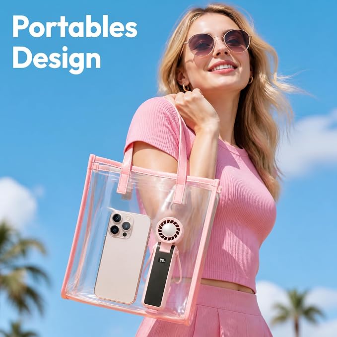 QearFun Portable Handheld Fan With Ice Cooling, 3-In-1 Rechargeable Personal Fan, 5-Speed Settings (1–199), Compact Pocket Fan Ideal For Travel, Outdoor Activities, Home, And Office (pink) - Image 6