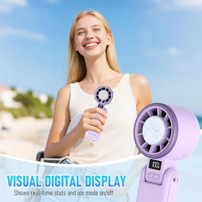 PlayHot Portable Handheld Cooling Fan, Travel Essentials, Gifts for Women | Instant Cooling, 10m/s Airflow, 5-Speed, 10H Max, USB-C Rechargeable, LED Display, 3-in-1 Foldable for Cruise, Beach Vacation - Image 7