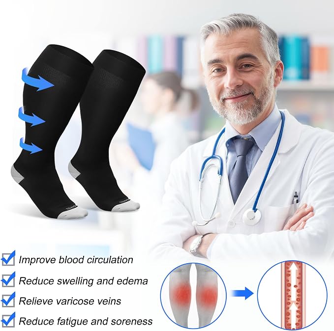 LEVSOX Plus Size Compression Socks Wide Calf Men&Women 20-30 mmhg Knee High Support Socks for Medical, Nurse, Diabetic - Image 3