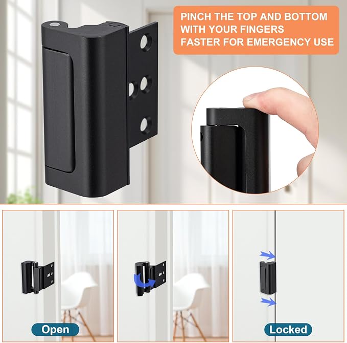 2 Pack Home Security Door Lock,with 3" Stop Withstand 800 lbs (Black) | Childproof Door Reinforcement Lock,for Inward Swing Doors,Night Kids Safety Metal Flip Lock Deadbolt Latch - Image 4