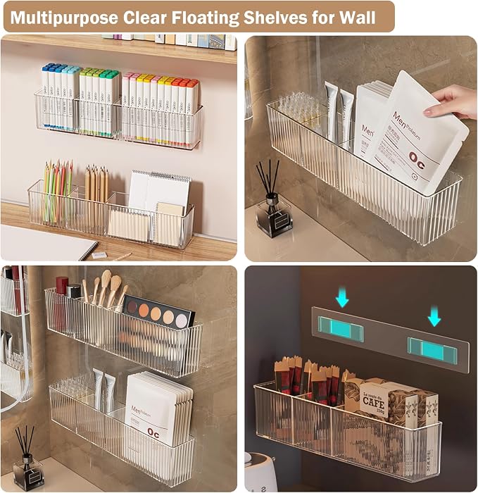 2Pack Wall Mount Pen Holder,Marker Stationery Organizer,Makeup Storage | No Drill,Heavey Duty Adhensive Tape, Clear Wall Storage for Office, Medicine Cabinet Door Organizer Storage, Floating Shelves - Image 4