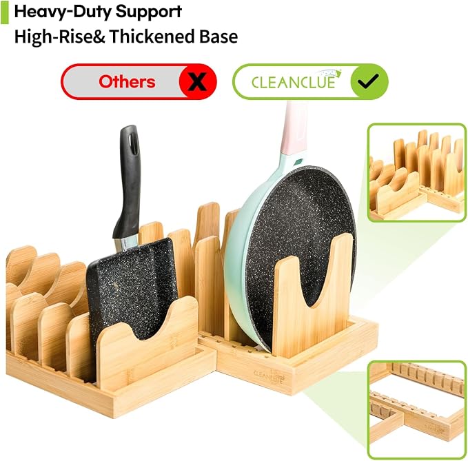Pots and Pans Organizer under Cabinet Expandable Bamboo Pot Lid Holder Rack | Adjustable bakeware organizer, cutting board organizer, cookie sheet, baking pan, tray organizer for kitchen cabinet storage - Image 7