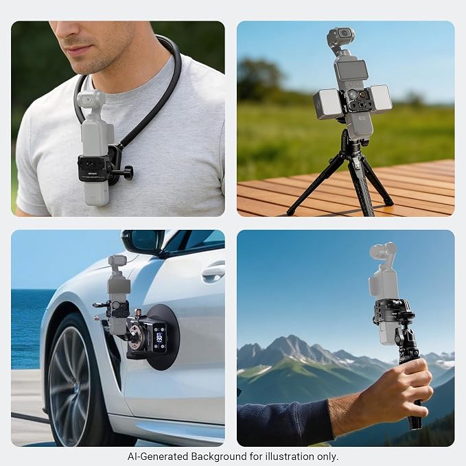 NEEWER Camera Cage Compatible with DJI Osmo Pocket 4P (4 Pro), Pocket 4, Xtra Muse, Protective Gimbal Camera Rig with Action Camera Accessories Mount Adapter & 1/4" Threads, No Assembly Needed, AC069 - Image 6