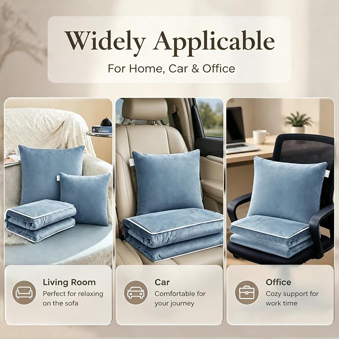 Gray Pillow Blanket 2 in 1 Convertible, Soft Plush Throw Blanket, Large Warm Travel Blanket, Foldable Compact Pillow for Airplane,Car - Image 3