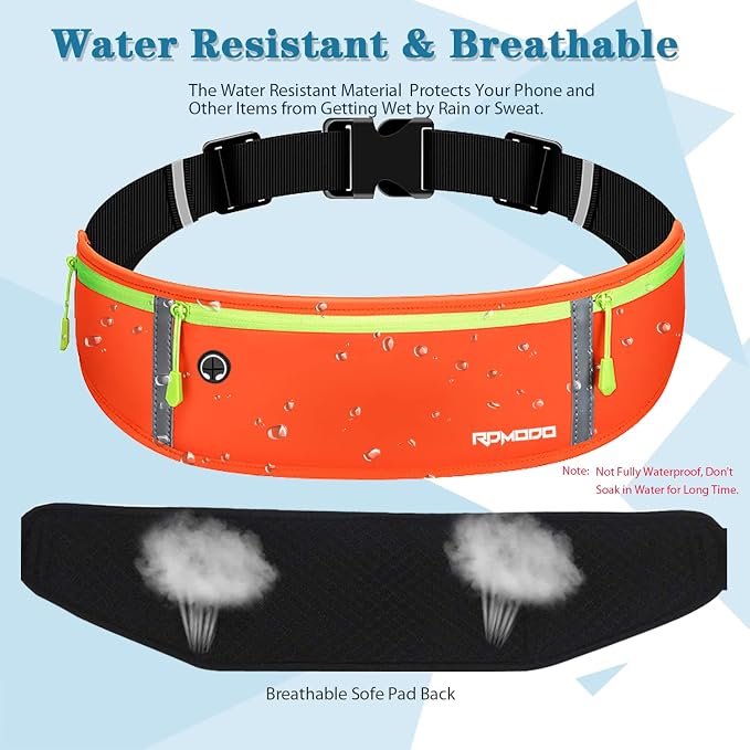 Fanny Pack for Men, Running Belt Waist Pack for Women, Orange | Water Resistant, Slim Running Pouch, Large Capacity 3 Pocket, Reflective Strip, Running Phone Holder for iPhone 16 17 Pro Max - Image 2