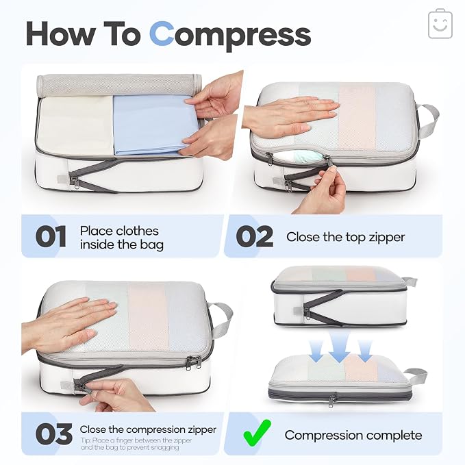 1/2/6/8/9/10/11 Set Compression Packing Cubes Garment Bags Garment Bag for Travel Essentials,White - Image 3