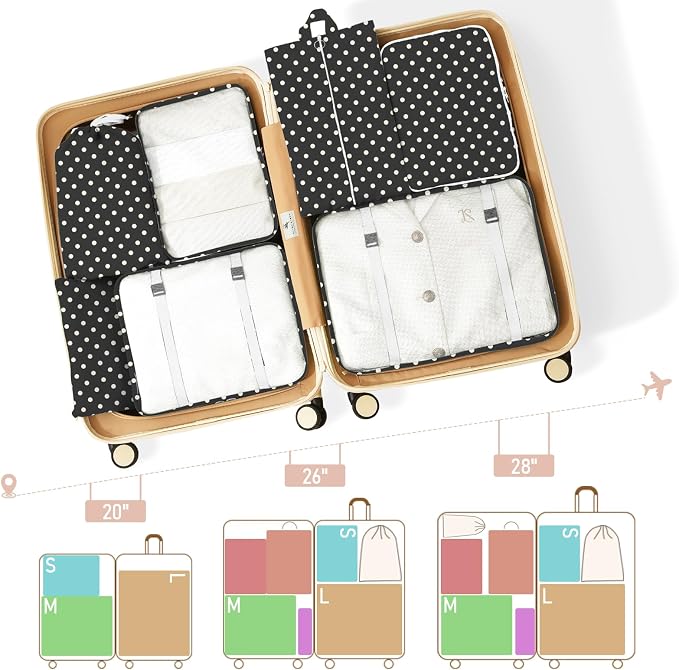 Packing Cubes for Travel - 8 Set Luggage Organizer Bags for Family, Mesh Breathable Packing Cubes for Suitcases Durable Travel Essentials Bags Set (White Polka Dots) - Image 3