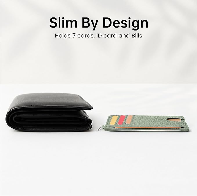 Mayski Slim Wallet, Credit Card Holder for Women, Minimalist Front Pocket RFID Blocking Card Cases, Small Wallet Women Men(Litchi Green) - Image 8