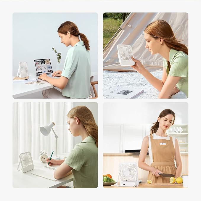JISULIFE Small Desk Fan Battery Operated, 180° Foldable Portable Fan, 4 Speeds Adjustable Ultra Quiet for Home Office Travel Outdoor-White | Battery Operated, 4 Speeds Adjustable Ultra Quiet for Home Office Travel Outdoor-White - Image 7