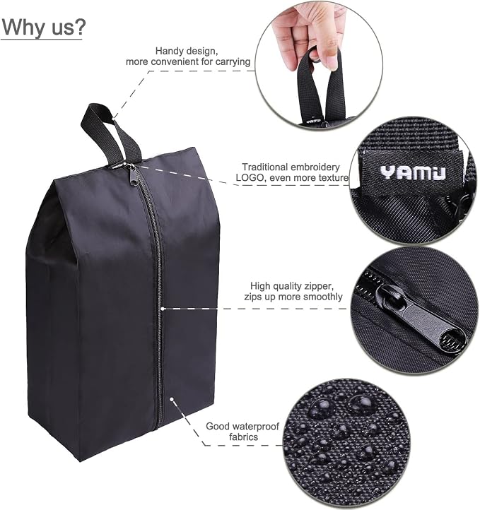 YAMIU Travel Shoe Bags Set of 2 Waterproof Nylon with Zipper for Men & Women (Black) - Image 5