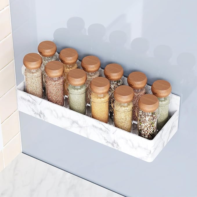 Mystozer Magnetic Spice Rack for Refrigerator, Kitchen Organizer and Storage Shelf, Marble(4 Pack) - Image 2
