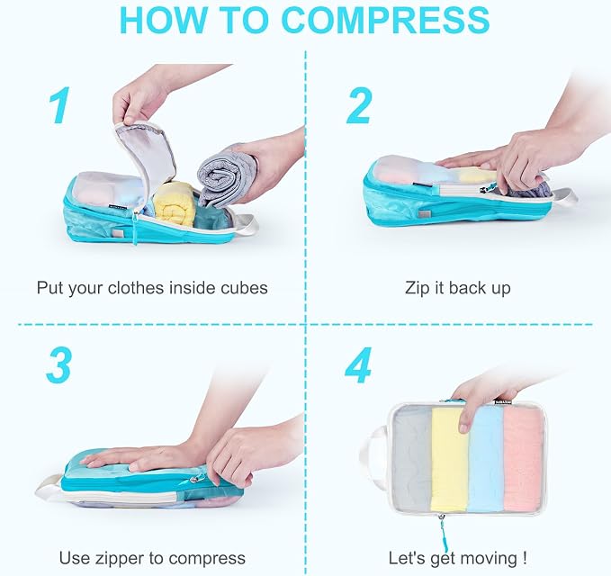 PFEYRPK Lightweight Compression Packing Cubes for Suitcases, Compressible Expandable Travel Packing Organizer with Clear Toiletries and Backpack Bag, Travel Essentials for Carry on Luggage 7 Set - Image 2