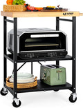 Foldable Kitchen Storage Cart, Solid Oak Top, Locking Wheels | Foldable 3-tier kitchen cart with solid oak top, metal frame and lockable wheels for a microwave, toaster oven and meal prep. by Logicexplore