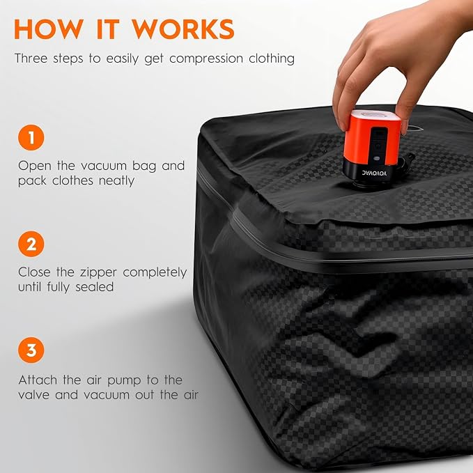 43L Max Capacity Vacuum Suitcase Compression Bags with Wireless Pump - Space Saver Bags for Travel Luggage, No Checked Baggage, Reusable, IP68, Fits 20/24/28 Inch Suitcases (No Tracker) - Image 7
