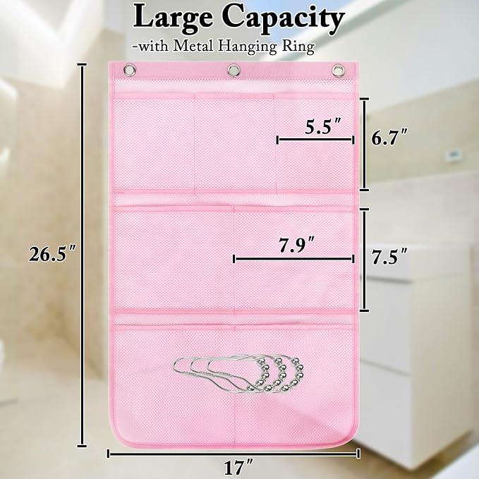 Fammart Mesh Shower Caddy Hanging, Quick-Drying Shower Organizer with 7 Pockets, Portable Bathroom Organizers and Storage for Shampoo, Soap, Loofah, Travel, and Cruise Essentials - Image 7