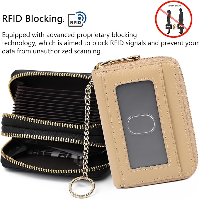 imeetu RFID Credit Card Holder, Small Card Wallet Women, Leather Card Case | Genuine Leather Women's Card & id Cases, Change Coin Purse with Zipper Keychain id Window, 20 Colors & 3 Styles, Daily, Gifts - Image 4