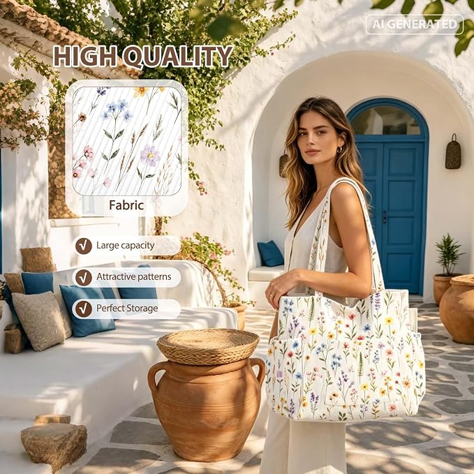 Corduroy Tote Bag for Women,Large Capacity Cute Tote Bags With 6 Pockets,Crossbody Shoulder Handbag for Work Travel Gym - Image 4