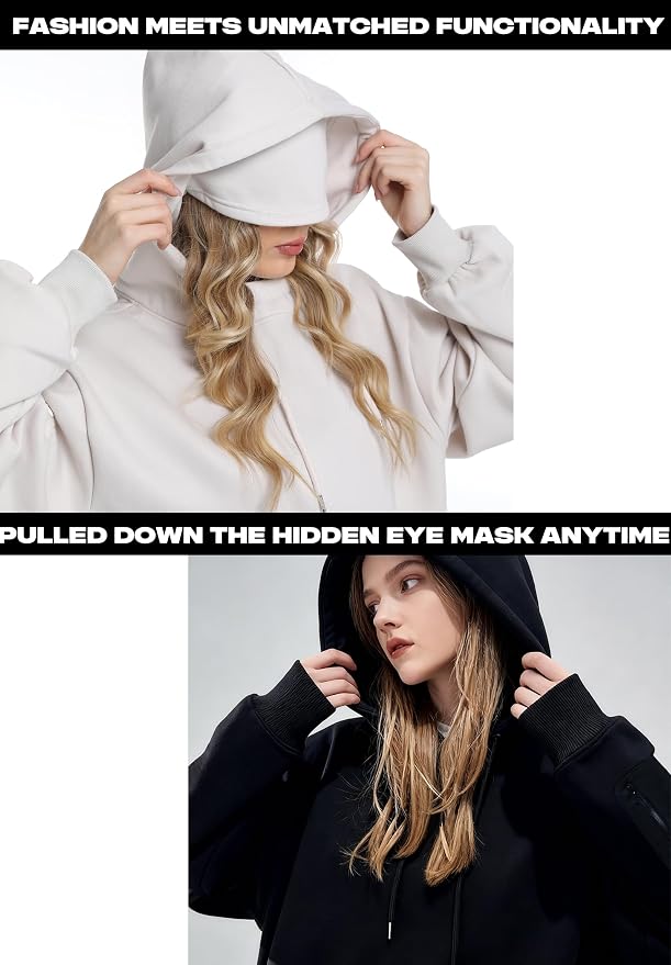 Unisex Travel Hoodie with Eyemask Fleece Sweatshirt Fall Winter | Airplane Hoodie with Multi Pockets & Eye mask Womens Sweatshirts Comfort Pullover Fleece Sweaters Fashion Tops for Couples - Image 4