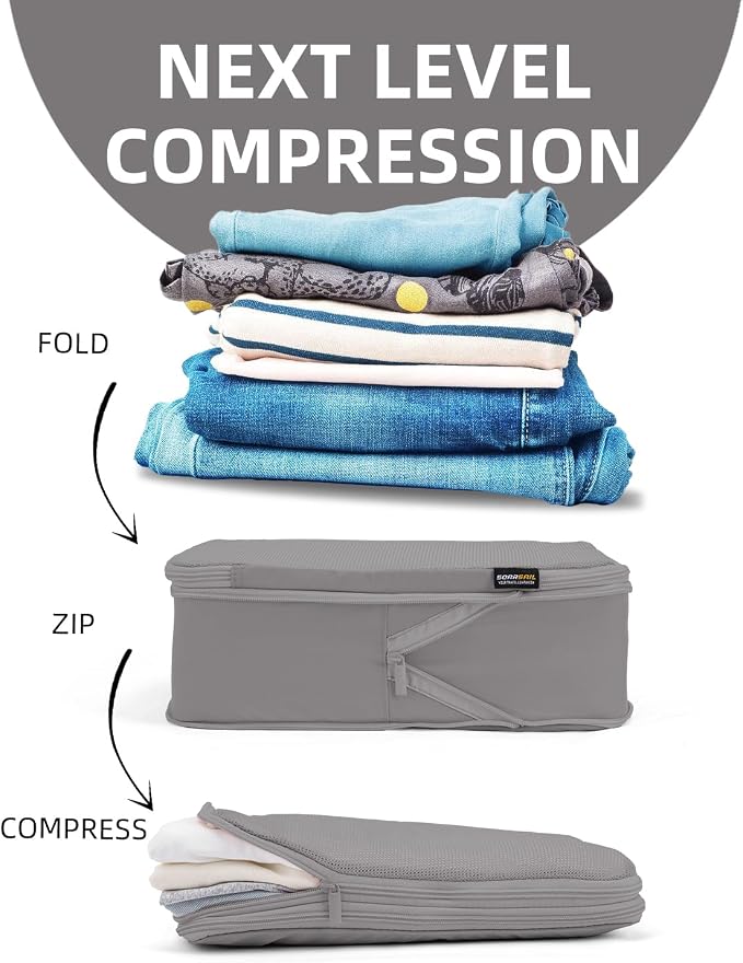 Compression Packing Cubes for Travel, 6-Piece Set (Large/Medium/Small), Double-Zip Luggage Organizers for Suitcase & Carry-On, Clothes Storage Bags (Silver Gray, 6 Pack) - Image 3