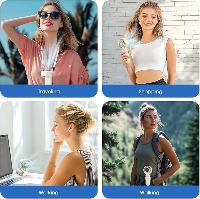 【5200mAh】Portable Handheld Fans for Travel, High-Speed Motor, Rechargeable Hand Held Fan, 5 Speed,180°Foldable, Small Personal Fan,4-IN-1 Hand/Desk/Waist/Neck Fans,Summer Beach Travel Essentials - Image 8