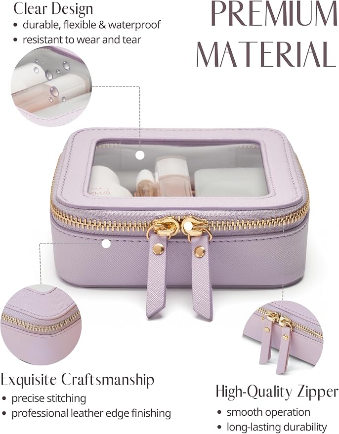 Small Cosmetic Bag for Purse Mini Makeup Bag for School Cute Clear Make Up Pouch for Travel Tiny Leather Purple Make Up Organizer Case for Backpack Toiletry Bag Waterproof Square Pouch with Zipper | Waterproof PU Leather, Square Make Up Pouch with Zipp... - Image 2